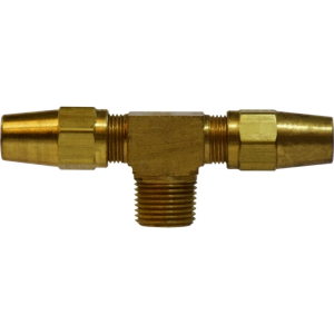 Midland Industries 38278 Branch Tee, 3/8 in Tube OD x 3/8 in Male NPTF x 1/4 in Male NPTF, Brass