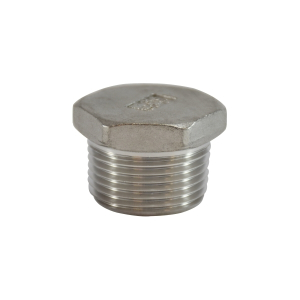 Midland Industries 63635 Cored Hex Head Plug, 1 in MPT, Stainless Steel, 150 lb