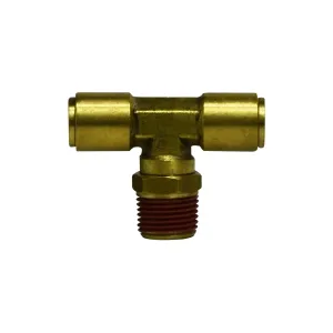 Midland Industries 720602S Swivel Branch Tee, 3/8 in Push-In x 3/8 in Push-In x 1/8 in MNPTF, Brass