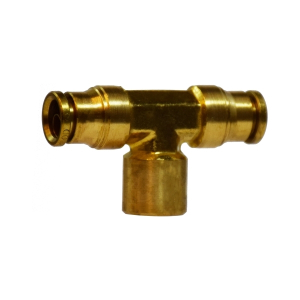 Midland Industries 770604 Branch Tee, 3/8 in Push-In Tube x 3/8 in Push-In Tube x 1/4 in FPT, Brass