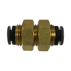 Midland Industries 825320C Bulkhead Union, 5/32 in Push-In x 5/32 in Push-In, Brass