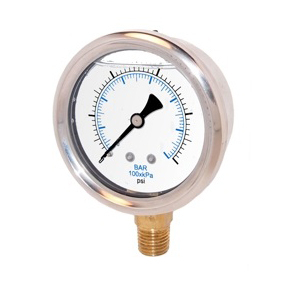 Midwest Control LFSL40-30 4" Liquid Filled Pressure Gauge 0-30 psi Lower Mount 1/4" NPT