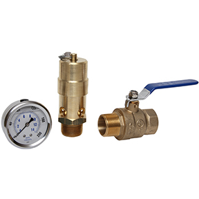 Midwest Control TKG200-Q300MG Tank Kit 1" Safety Valve 200 psi 1624 SCFM, 2.5" LF CBM Gauge 300 psi and 1" MPT x FPT Ball Valve