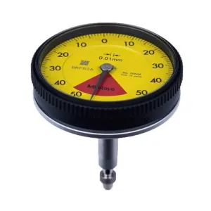 Mitutoyo 2960A Series 2 Dial Gauge, ISO Type, Back Plunger Design, One Revolution, Shockproof, 1 mm Range, 0.01 mm Graduation