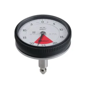 Mitutoyo 2961A Series 2 Dial Gauge, ISO Type, Back Plunger Design, One Revolution, Shockproof, 0.04" Range, 0.0005" Graduation