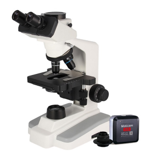 National Optical DC40-169-P DC40 Series Trinocular Compound Microscope with Moticam A5 Camera 4x 10x 40xR 100xR Plan Objectives