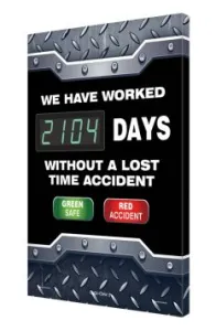 NMC SCK104 28" x 20" Digi-Day Electronic Safety Scoreboards: We Have Worked __ Days Without A Lost Time Accident, Aluminum Face