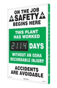NMC SCK114 28" x 20" Digi-Day Electronic Safety Scoreboards: This Plant Has Worked _Days Without An OSHA Recordable Injury, Aluminum Face