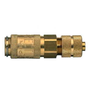 Parker 20KAKO36MPX Series 20 3x6.3 MM Brass Coupler with Valve European Profile, ND 2.7, Tube with Hose Nut, w/o Spring Guard