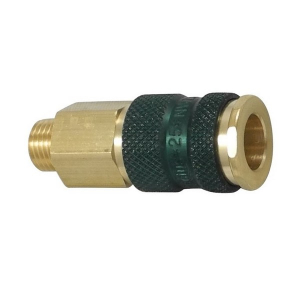 Parker 25KAAN13BPX0 Series 25 1/4" Color Coded Brass Coupler with Valve, Male NPT (Green Round)