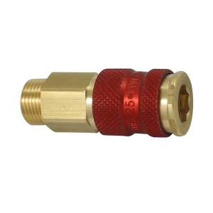 Parker 25KAAW17BPX8 Series 25 3/8" Color Coded Brass Coupler with Valve, Male Thread Parallel (Red Octagonal)