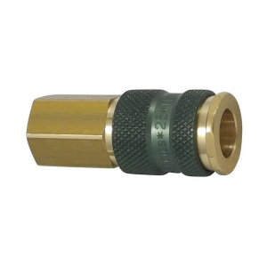Parker 25KAIN13BPX0 Series 25 1/4" Color Coded Brass Coupler with Valve, Female NPSF (Green Round)