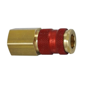 Parker 25KAIN17BPX8 Series 25 3/8" Color Coded Brass Coupler with Valve, Female NPSF (Red Octagonal)