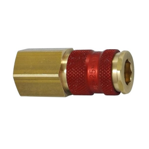 Parker 25KAIW13BPX8 Series 25 1/4" Color Coded Brass Coupler with Valve, Female Thread Parallel (Red Octagonal)
