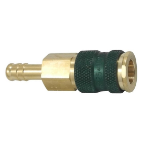 Parker 25KATF06BPX0 Series 25 1/4" Color Coded Brass Coupler with Valve, Hose Barb (Green Round)