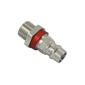 Parker 26SFAW17MXN8 Series 26 Quick Connect Plug European Profile ND 7.2 Brass Nickel-Plated Single Shut-Off Male BSPP ISO 228 Parallel 17 mm Red
