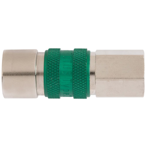 Parker 21KAIW13MPN0 Series 21 1/4" Coded Brass Quick Coupling, Female, BSPP ISO 228 Parallel, European profile, ND 5, NBR Seal, Nickel-plated, Green