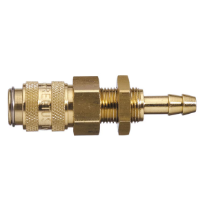 Parker 21KATS06MPN Series 21 6 mm Brass Quick Coupling, European profile, ND 5, NBR Seal, Panel Mount with Hose Barb, Nickel-plated