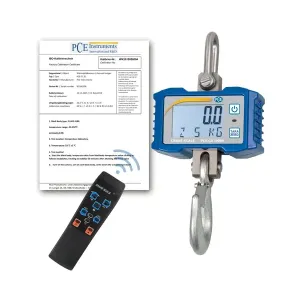 PCE Instruments PCE-CS 1000N-ICA Crane Scale with Hook Shackle and Remote Control LCD Display Maximum Capacity 2200 lbs w/ ISO Certificate