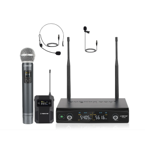 Phenyx Pro PTU-52-1H1B Dual Wireless Microphone System with Frequency Hopping 1x PWH-52 Wireless Handheld Microphone 0-300mV 90dB