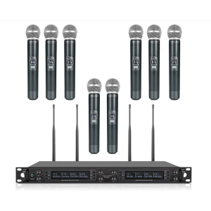 Phenyx Pro PTU-6000-8H Eight-channel UHF Wireless Microphone System with Auto-Scan 8x PWH-7 Wireless Handheld Microphones 110V-240V 50/60 Hz 328ft.