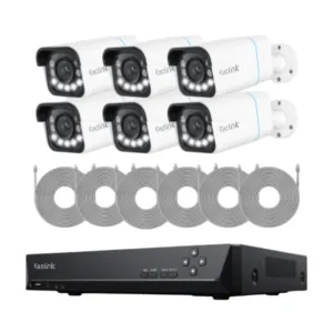Reolink RLK8-811B4 6-Camera Bundle (White) Smart 4K PoE Camera System with 5X Zoom 8MP 8-Channel - 6x RLC-811A (White) & 1x RLN8-410 & 6x18m Cables