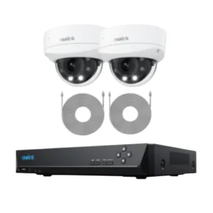 Reolink RLK8-843V4 2-Camera Bundle Smart 4K 8MP IK10 PoE Dome Camera System with 5X Optical Zoom - 1x RLN8-410 & 2x RLC-843A & 2x18m Ethernet Cables