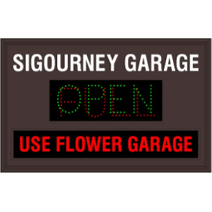 Signal-Tech 51809 LPS3047GRR-N133/120-277VAC SIGOURNEY GARAGE | OPEN | FULL | USE FLOWER GARAGE LED Panel Sign