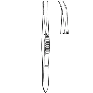 Sklar 98-129 Merit Iris Dressing Forceps - 4", Half-Curved, Serrated