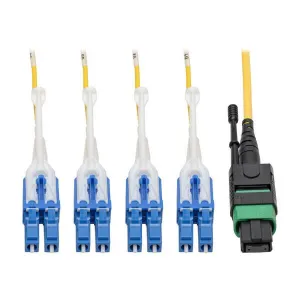 Tripp-Lite N390-03M-8LC-AP MTP/MPO (APC) to 4xLC (UPC) Singlemode Breakout Patch Cable 40/100 GbE QSFP+ 40GBASE-PLR4 Plenum Yellow 3 m (10 ft.)