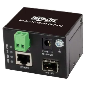 Tripp-Lite N785-I01-SFP-DU Unmanaged Industrial Gigabit Fiber to Ethernet Media Converter 10/100/1000 Mbps RJ45/SFP -40 to 75C DC Power