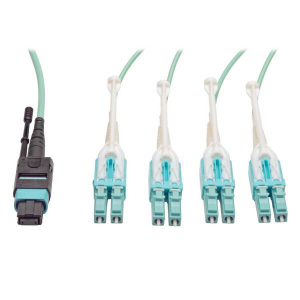 Tripp-Lite N844-02M-8LC-PT MTP/MPO Fan-out Cable with Push/Pull Tab Connectors MTP/MPO to 4xLC 40GbE 40GBASE-SR4 OM3 Plenum-rated Aqua 2M (6.56 ft.)
