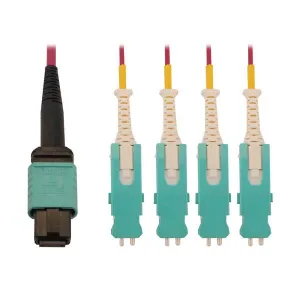Tripp-Lite N845-02M-4S-MG 40/100/400G Multimode 50/125 OM4 Breakout Fiber Optic Cable (12F MTP/MPO-PC to 4x Duplex SN-PC) LSZH Magenta 2 m (6.6 ft.)