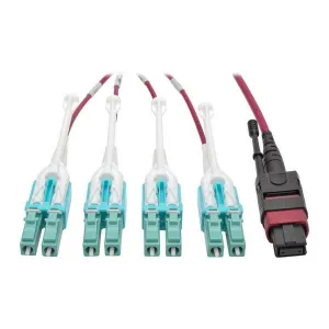 Tripp-Lite N845-02M-8L-MG 40G MTP/MPO to 4xLC Fan-Out OM4 Plenum-Rated Fiber Optic Cable 40GBASE-SR4 Push/Pull Tabs Magenta 2 m