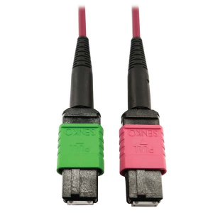 Tripp-Lite N846D-01M-16BMG 400G Multimode 50/125 OM4 Plenum Fiber Optic Cable, 16F MTP/MPO-APC to MTP/MPO-UPC (F/F), Magenta, 1 m