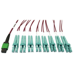 Tripp-Lite N846D-03M-16EMG 400G Multimode 50/125 OM4 Plenum Fiber Optic Breakout Cable, 16F MTP/MPO-APC to (x4) LC Duplex (F/M), Magenta, 3 m