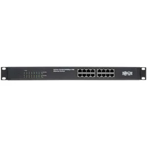 Tripp-Lite NG16POE 16-Port 10/100/1000 Mbps 1U Rack-Mount/Desktop Gigabit Ethernet Unmanaged Switch with PoE+, 247W, Metal Housing