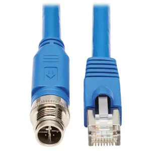 Tripp-Lite NM12-6A2-10M-BL M12 X-Code Cat6a 10G F/UTP CMR-LP Shielded Ethernet Cable (M12 M/RJ45 M), IP68, PoE, Blue, 10 m (32.8 ft.), TAA