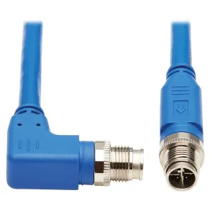 Tripp-Lite NM12-6A3-03M-BL M12 X-Code Cat6a 10G F/UTP CMR-LP Shielded Ethernet Cable (Right-Angle M/M), IP68, PoE, Blue, 3 m (9.8 ft.), TAA