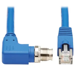 Tripp-Lite NM12-6A4-10M-BL M12 X-Code Cat6a 10G F/UTP CMR-LP Shielded Ethernet Cable (Right-Angle M12 M/RJ45 M), IP68, PoE, Blue, 10 m (32.8 ft.), TAA