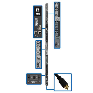 Tripp-Lite PDU3EVSR10L2130 10kW 200-240V 3PH Switched PDU LX Interface, Gigabit, 30 Outlets, L21-30P Input, LCD, 3 m Cord, 0U 1.8 m Height, TAA