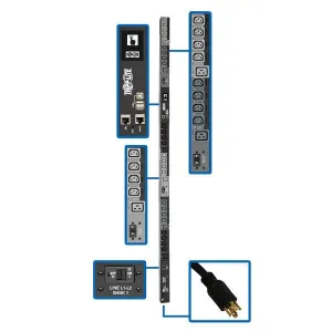 Tripp-Lite PDU3EVSR6L2130 10kW 200-240V 3PH Switched PDU - LX Interface, Gigabit, 30 Outlets, L21-30P Input, LCD, 1.8 m Cord, 0U 1.8 m Height, TAA