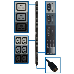 Tripp-Lite PDU3V6H50 12.6kW 208V 3-Phase Basic PDU 45 Outlets (36 C13 and 9 C19) Hubbell 50A CS8365C Input 6 ft. Cord 70 in. 0U TAA