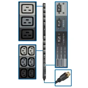 Tripp-Lite PDU3V6L2130 8.6kW 208/120V Three-Phase Basic PDU 48 Outlets (36 C13 and 6 C19 and 6 5-15/20R) L21-30P Input 6 ft. Cord 70 in. 0U Rack