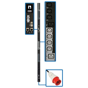 Tripp-Lite PDU3XEVSR6G20 11.5kW 208-240V 3PH Switched PDU LX Interface Gigabit 30 Outlets IEC 309 16/20A Red 360-415V Input Outlet Monitoring LCD
