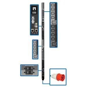 Tripp-Lite PDU3XEVSR6G32B 23kW 220-240V 3PH Switched PDU LX Interface Gigabit 30 Outlets IEC 309 32A Red 380-415V Input LCD 1.8 m Cord 0U 1.8 m