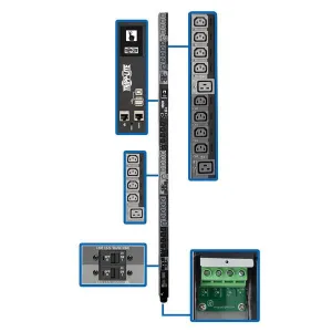 Tripp-Lite PDU3XEVSRHWB 28.8kW 220-240V 3PH Switched PDU LX Interface Gigabit 30 Outlets Hardwire 380-415V Input LCD 1.8 m Cord 0U 1.8 m Height TAA