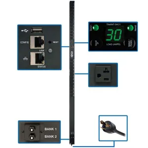 Tripp-Lite PDUMNV30LX 2.9kW Single-Phase Monitored PDU with LX Platform Interface 120V Outlets (24 5-15/20R) L5-30P Plug 0U Vertical TAA
