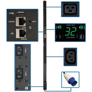Tripp-Lite PDUMNV32HV2LX 7.7kW Single-Phase Monitored PDU LX Interface 200-240V Outlets (36 C13/6 C19) IEC 309 32A Blue 10 ft. (3.05 m) Cord 0U