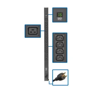 Tripp-Lite PDUMV20HV-36 3.7kW 208/230V Single-Phase Local Metered PDU 16 C13 & 4 C19 Outlets C20/L6-20P Input 10-ft. (3.05 m) Cord 40 in. 0U Rack